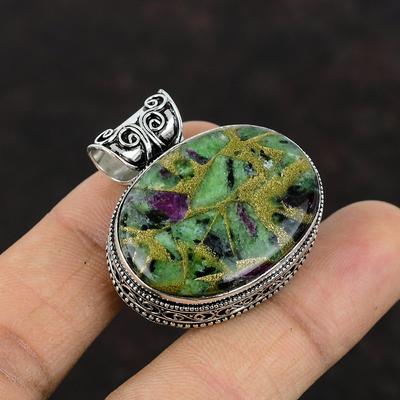 Kupfer Rubin Zoisit Anhänger Handgefertigter Anhänger 925 Sterling Silber Anhänger Designer Anhänger Vintage Schmuck als Geschenk Echter Edelstein Anhänger