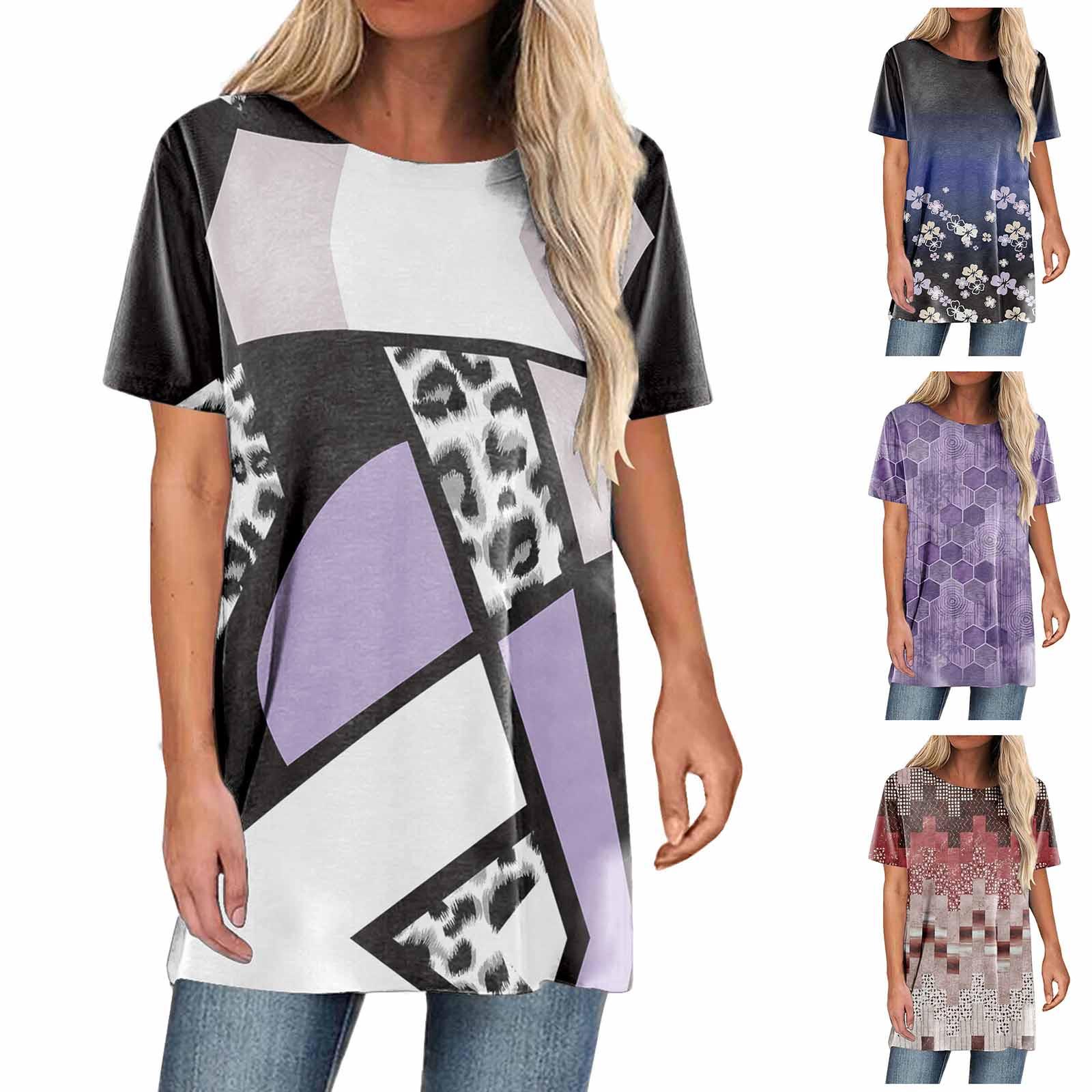 

Женская мода повседневная свободная футболка с коротким рукавом с круглым вырезом и принтом Топ