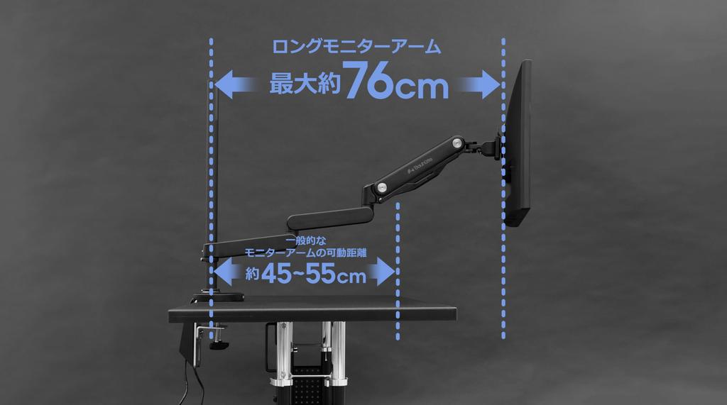 Bauhutte Long Monitor Arm GS Dual Maximum Movement Distance Approximately 76cm Supports Display Display Monitor Arm for Dual Screens BMA-2GS-WH, (Per