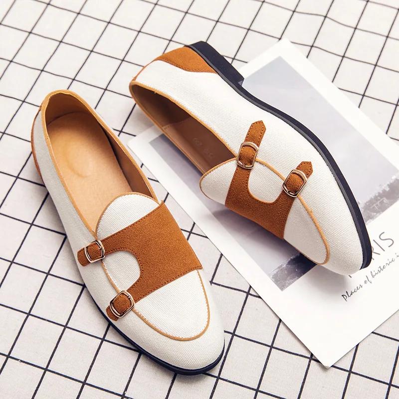 Canvas Leren Schoenen Heren Casual Luxe Merk Handgemaakte Penny Loafers Heren Instappers Flats Rijschoenen Wit Groen