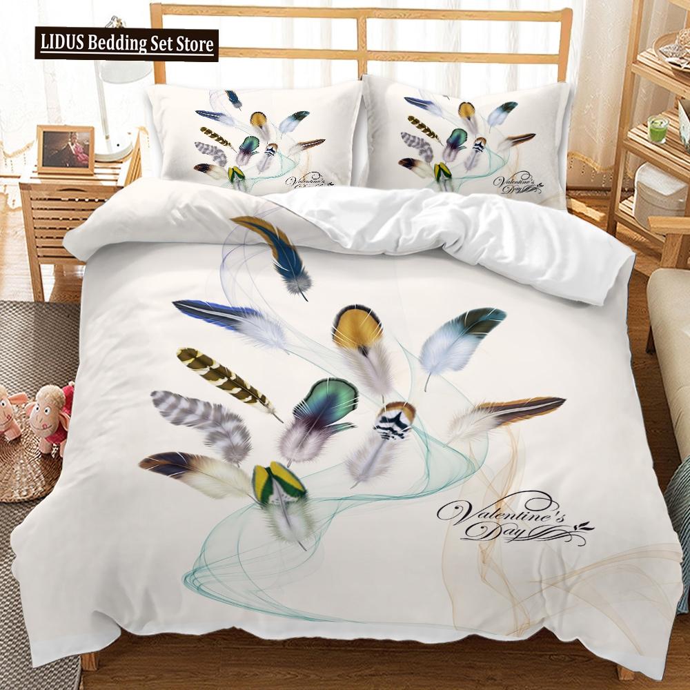 Feathers Duvet Cover Set 3D Print Birds Further Decorative Bedding Set For Kids Boys Girls Teens Polyester Bedding Set King Size
