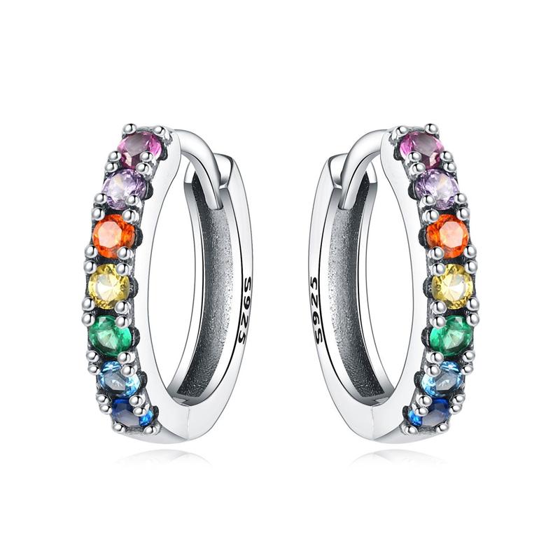 Large Double Circle Hoop Earrings with simple Style Rainbow earrings Zircon 925 Silver for Lady Gifts Fine Jewelry
