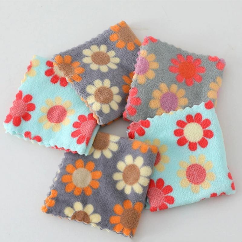 New 5/10Pcs Kitchen Cleaning Cloths Soft Absorbent Dishcloth Coral Fleece Sunflower Wiping Towel Rags Household Cloth