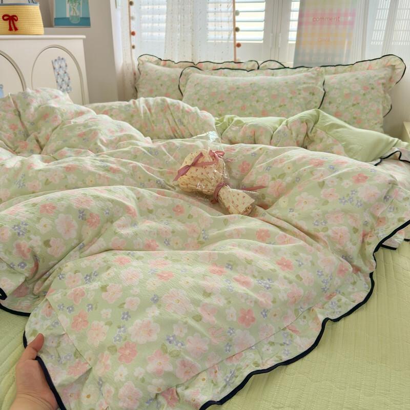 Li Lang Taro Polka Dot Wrinkled Gauze Bedding Set