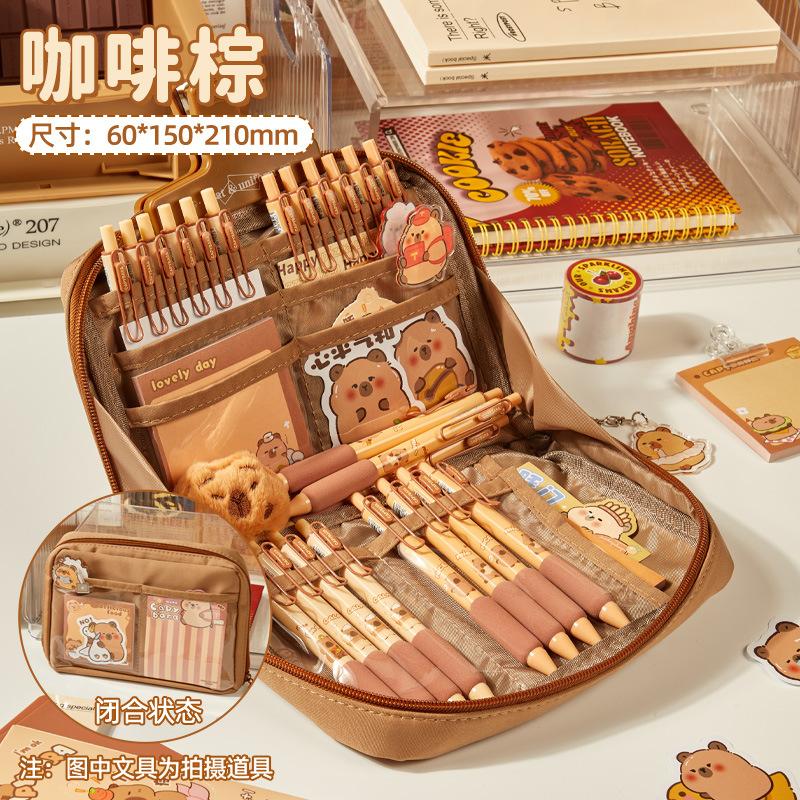 Capybara Pencil Case Kawaii Large Capacity Pen Bag Cute Animal Element Pencil Bag For Student Term Begins School Supplies 2025