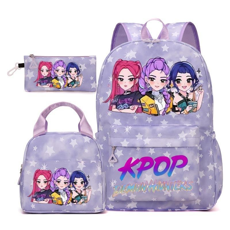 Korean Drama Demon Hunter Backpack Lunch Bag Pencil Case Set Student Three-piece School Bag Pencil Case Lunch Bag