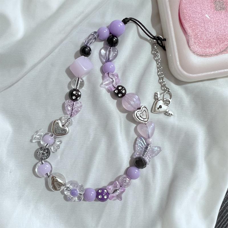 Y2K Heart Flower Beaded Phone Strap Charm Lanyard Anti Loss Keychain For Airpods Coase Ccd Pendant