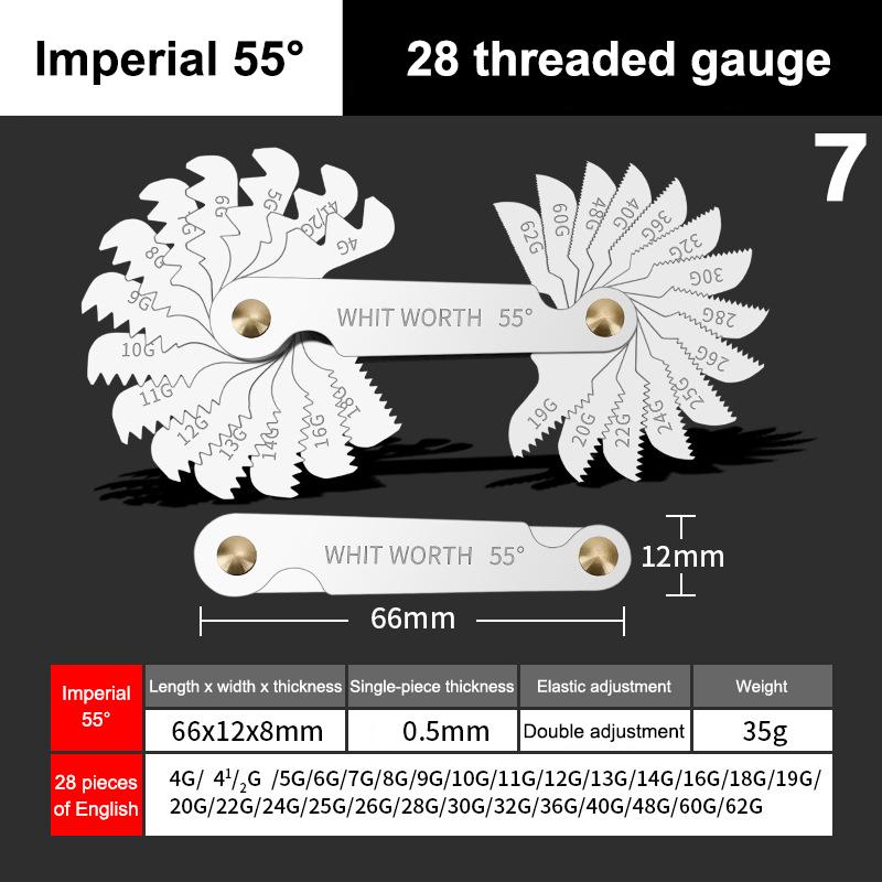 55/60 Degree Thread Plug Gauge Carbon Steel Measuring Tool Metric Imperial Gear Tooth Screw Pitch Gauges Tap Thread Measurement