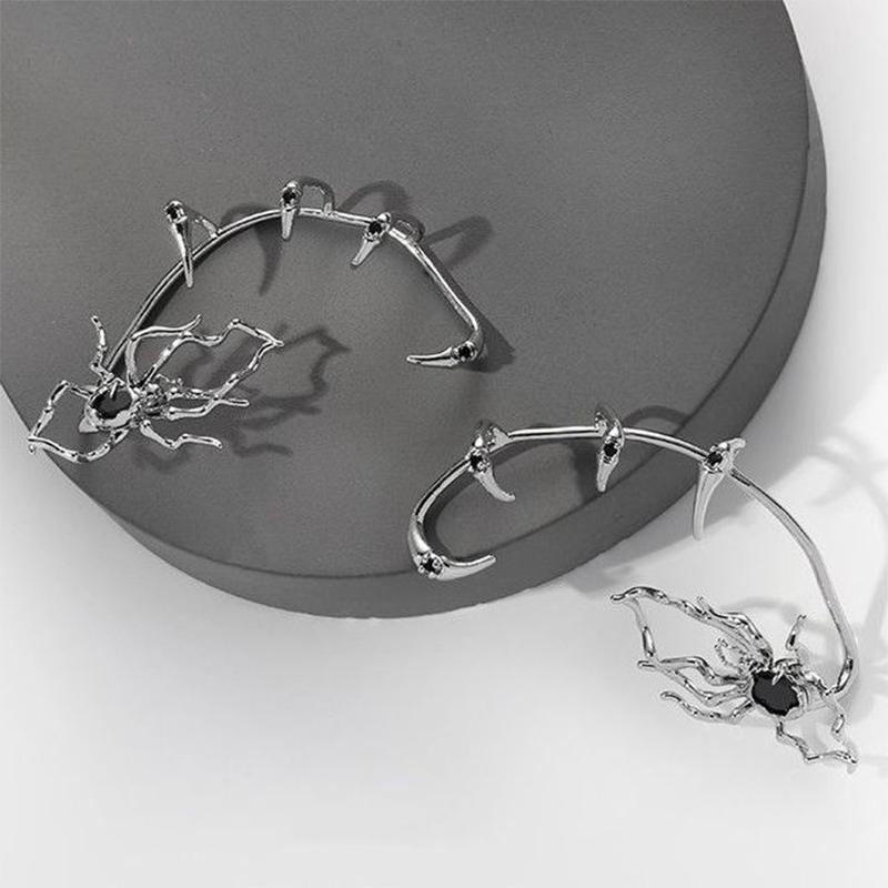 1Pc Punk Spider Claws Zircon Cuff Earrings Women No Piercing Goth Animal Black Crystal Ear Clip Dark Spider Clip Earring Jewelry