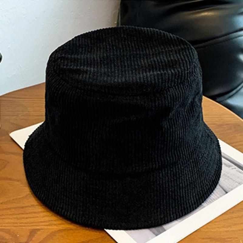 Corduroy hat embroidery autumn and winter bucket hat men's versatile thermal basin hat bucket hat tide