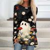 Women's Halloween Printed Long Sleeve Round Neck T-Shirt Mid-Length Casual Top