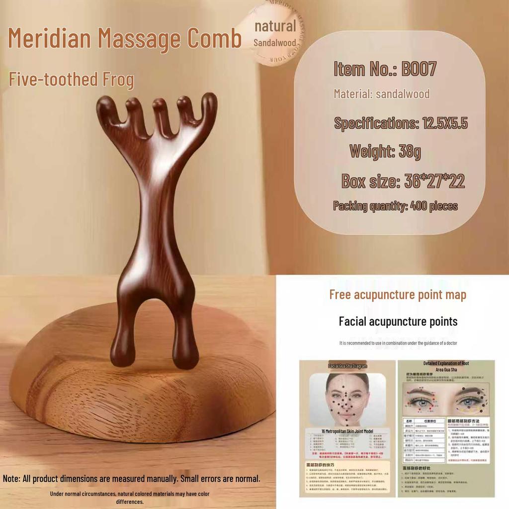 Sandelholz Meridian Massagekamm, Natürlicher Gesundheits-Holzkamm für Männer & Frauen, Akupunkturpunkt-Therapie für zu Hause.