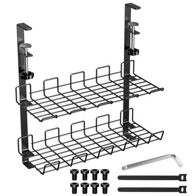 RCHYFEED Cable Tray, Hiding Wires, Router Storage, Wire Organization, New Rack, Under-Desk Cord Storage, 2-Tier, No Drilling Required, Upgraded