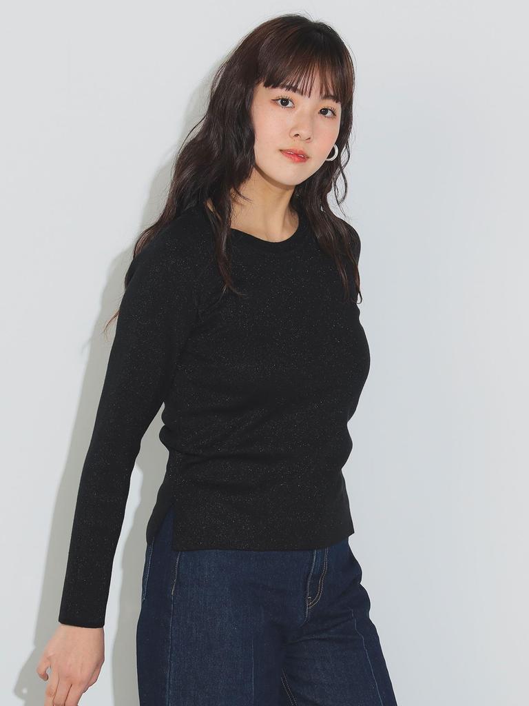 Beams Heart Knit Crew Knit Crew One Size Women's L/S Pants, Lamé Pants, Black,