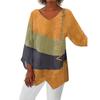 Artistic Printed Loose Long Sleeved V Neck Tshirt with Irregular Hem Top for Women