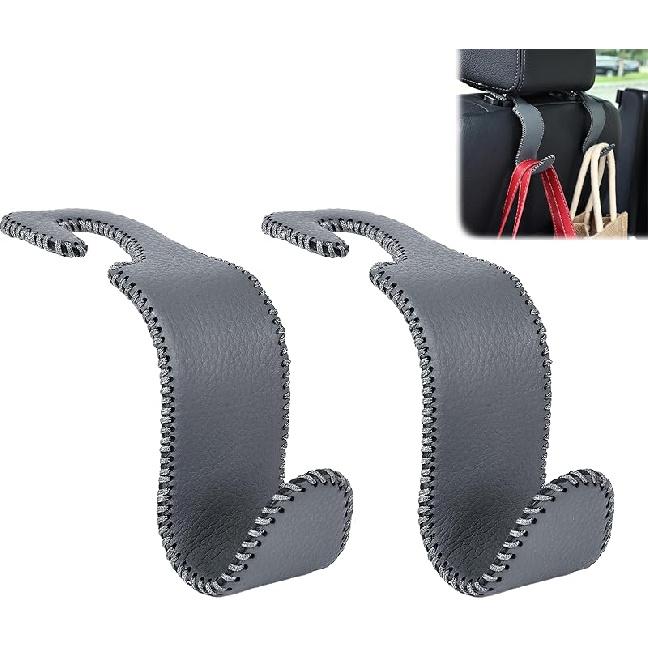 Amooca Car Seat Headrest Hook Universal Vehicle Storage Hanger Leather With Metal Car Seat Back Organizer For Handbag Purse Coat Beige 4 Pack