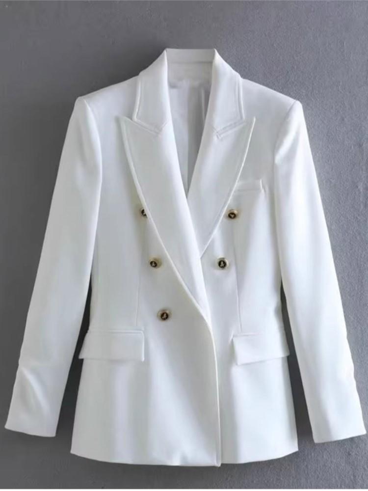 Retro Women Coat Long Sleeved V-neck Double Breasted Pocket Female Jacket Autumn Winter Commuter Lady Outwear