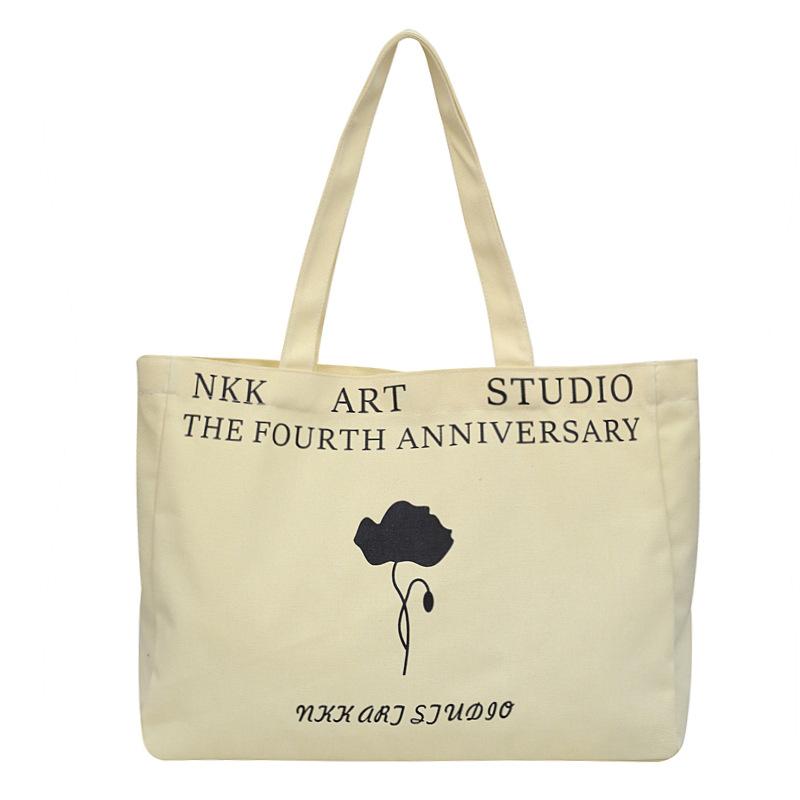 

Underarm bag temperament women s canvas printing hand-held large bag trend simple letter personality contrasting color shoulder tote bag one size fits all