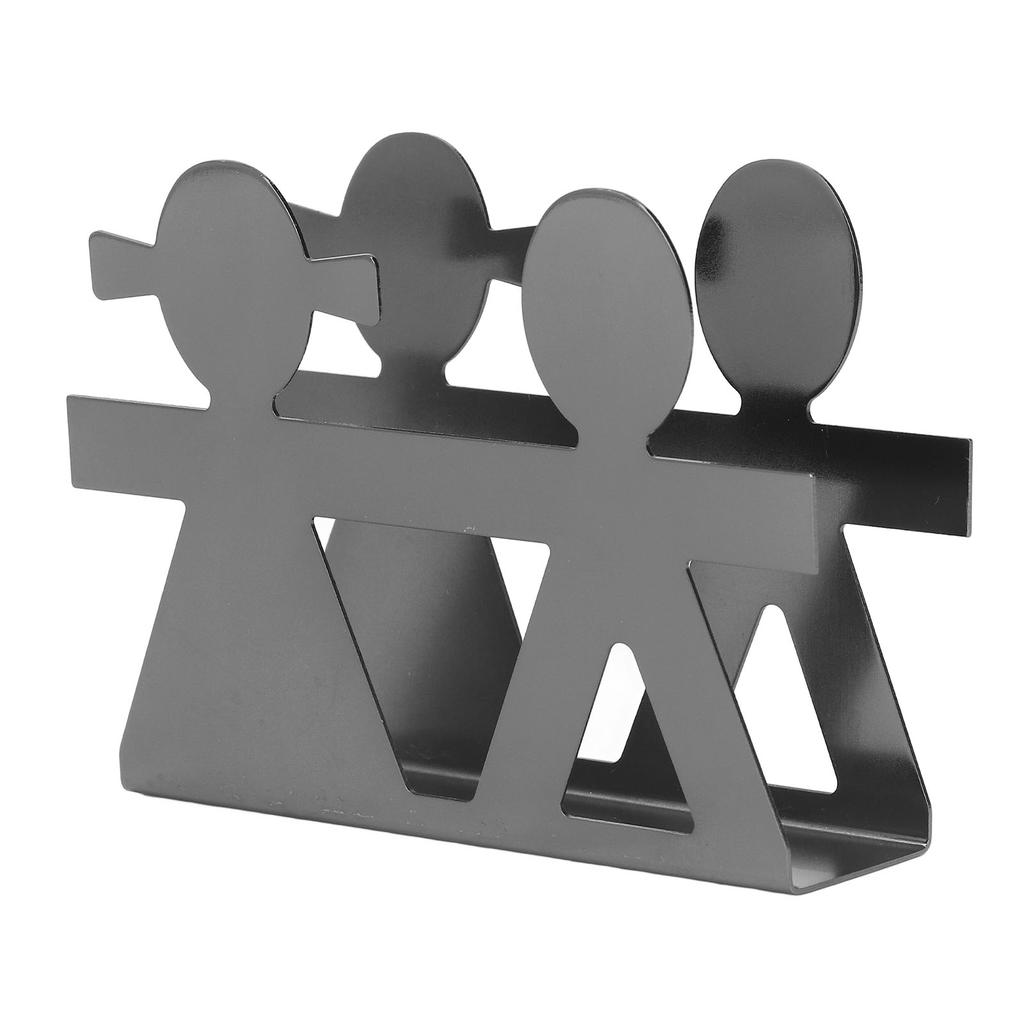 Upright Napkin Holder Boy and Girl Hollow Pattern Wrought Iron Metal Vertical Tissue Holder Desktop Storage Rack