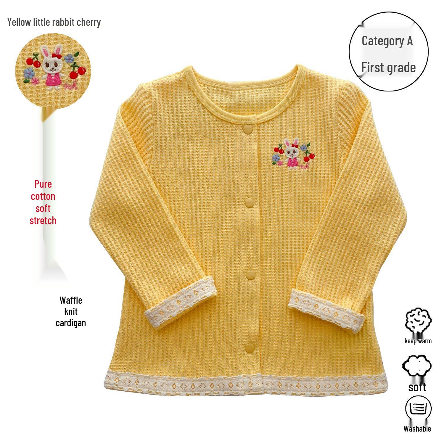 In Stock: 2025 Spring Unisex Kids Japanese Style Bear & Rabbit Waffle Knit Cotton Cardigan 80 cm