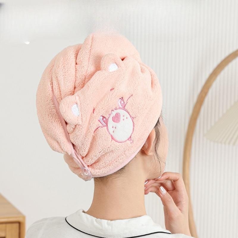 Love Little Bear Coral Fleece Absorbent Dry Hair Cap Quick-Drying Shampoo Dry Towel Prevents Hair From Falling Out