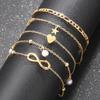 European & American Fashion 8-Shaped Heart & Butterfly Pendant Multi-layer Anklet