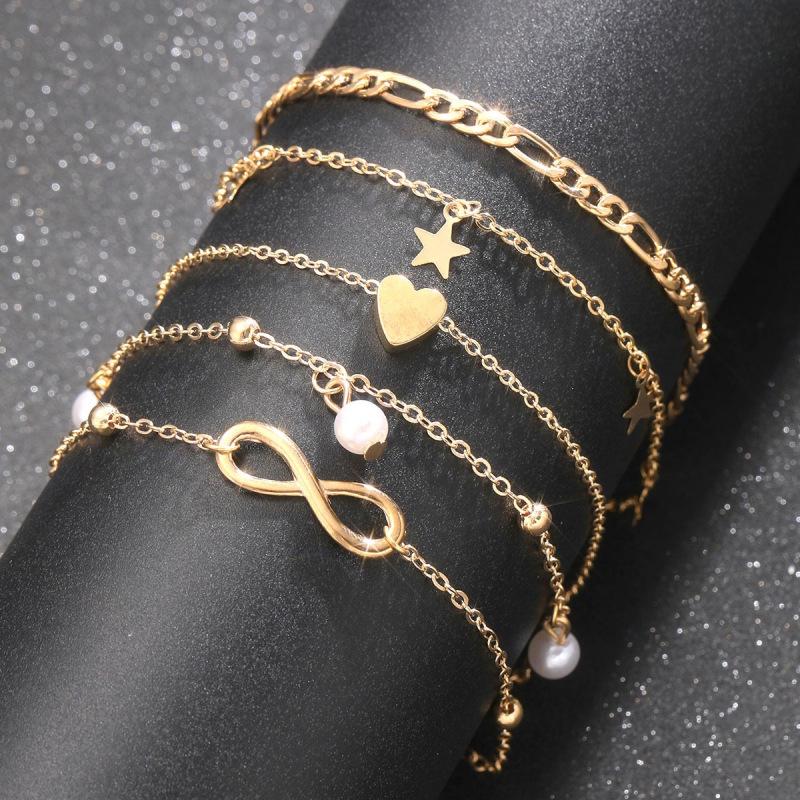 European & American Fashion 8-Shaped Heart & Butterfly Pendant Multi-layer Anklet