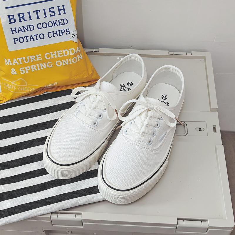 Women's Spring Thick Soled Sports Sneakers Casual Single Shoes Solid Color Canvas Shoes 35-40