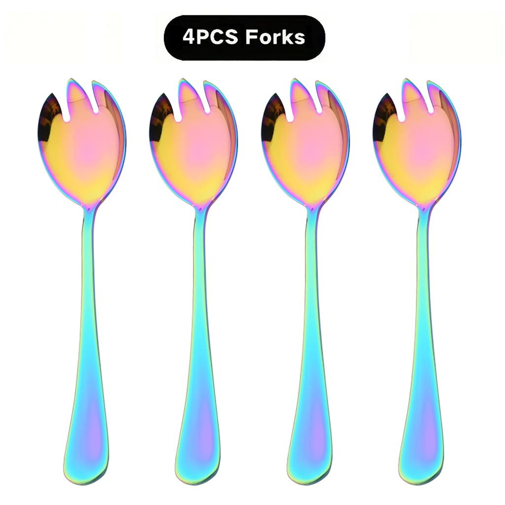 4Pcs Colorful Salad Fork Cutlery Set Dessert Fork Instant Noodle Fork Dinnerware Set Stainless Steel Tableware Kitchen Flatware