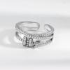 925 Silver Plated Double Layer Zircon Open Ring for Women Fashion Simple Rotatable Adjustable Ring Jewelry Birthday Gift