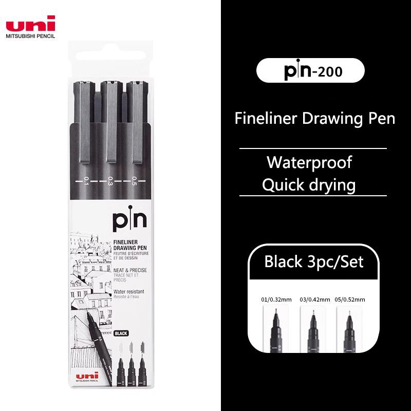 Uni Fineliner Zeichenstift für Skizze Anime Manga Haken, PIN-200 Wasserbasis Wasserdicht Verschiedene Unterschiedliche Strichstärken Kalibrierter Marker