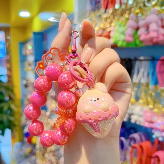 Eiscreme Tier Schlüsselanhänger Leuchtendes Tier Anhänger Perlen Schlüsselanhänger Niedlicher schillernder Hase Katze Anhänger für Tasche Rucksack Geldbörse Dekoration