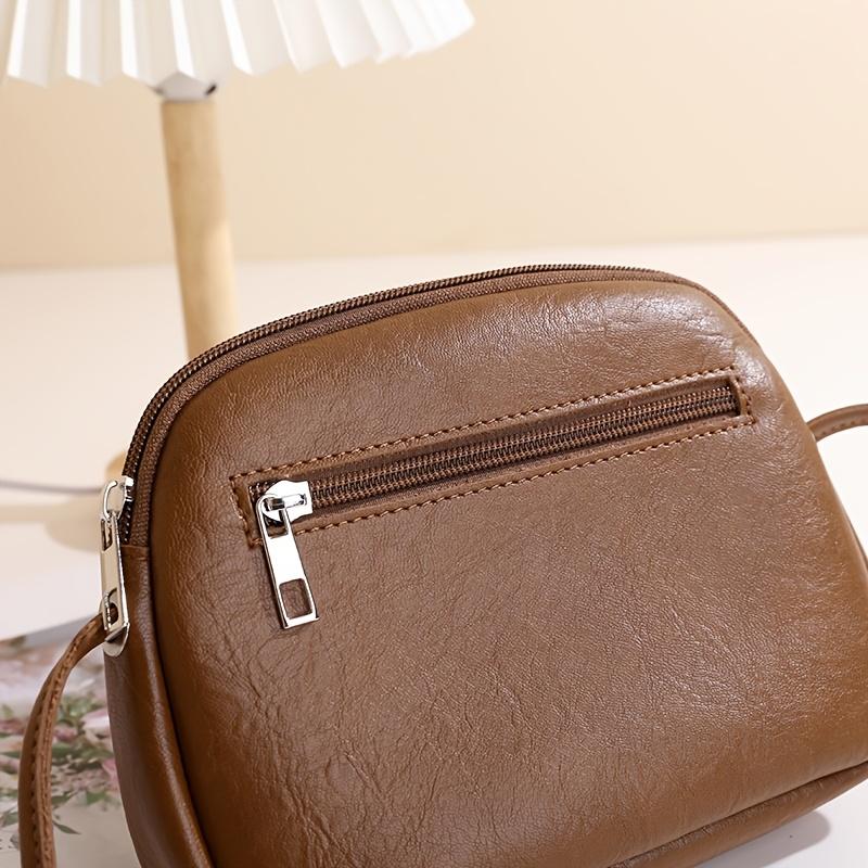 Damen Retro Mini-Schultertasche, Unifarben, Reißverschluss, Polyestergefüttert, Vielseitige Münzbörse, Reisepass-Kartenhalter
