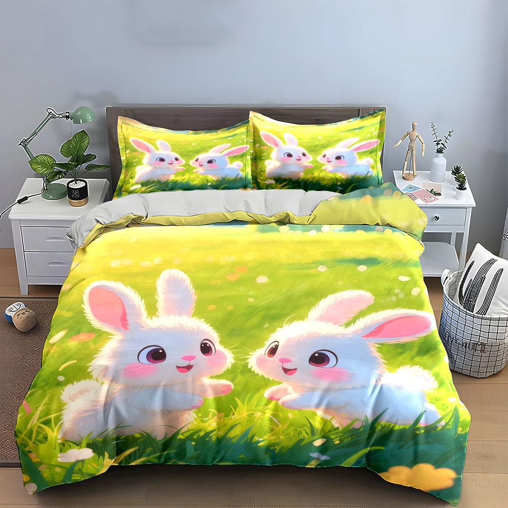 Cute Rabbit Trio Decoration Set Soft Comfortable Duvet Cover Bedding Set Included 1*Duvet Cover & 2*Pillowcases, Gift