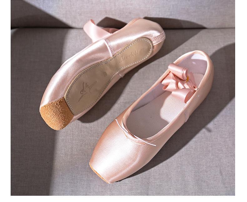 Ballet Pointe Dance Shoes for Adults & Children - Satin, Leather Toe, Beginner Straps, Art Exam & Practice Use