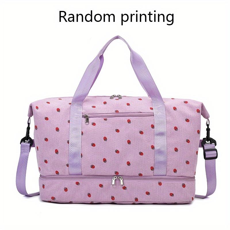 Large Capacity Travel Duffel Bag with Strawberry Pattern - Gym, Weekend, Vacation Bag - Independent Shoe Compartment & Multiple Pockets