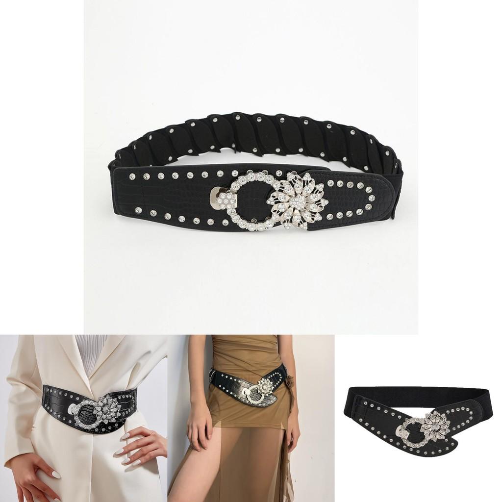 Style Wide Elastic Waist Belt With Alloy Buckle For Casual Dresses And Outerwear