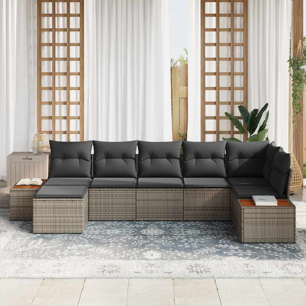 Garden Sofa Set with Cushions and Storage 8 Pcs Grey Poly Rattan