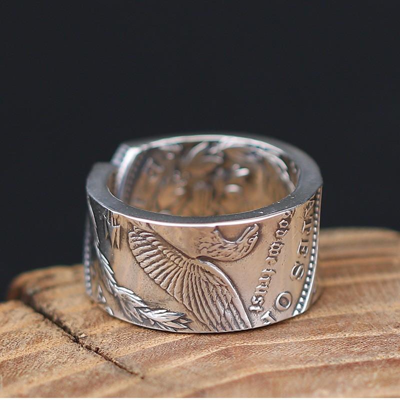 Adjustable Morgan Dollar Coin Ring Men Women Vintage Plated Retro Geometric Statement Jewelry