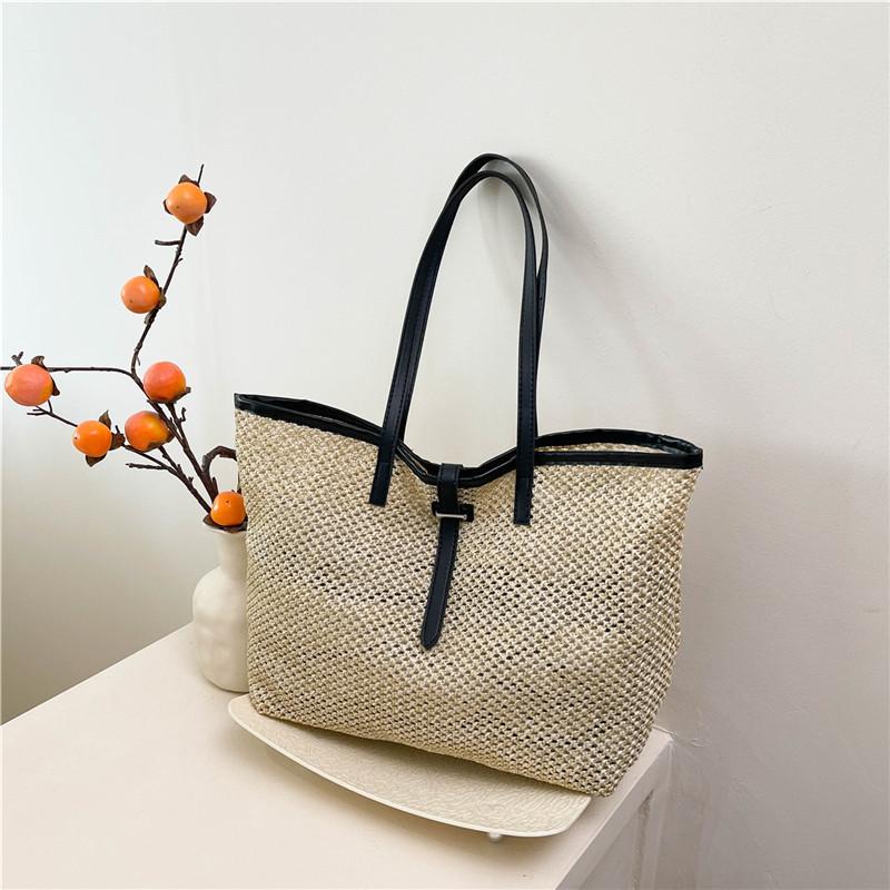 Korean Version of the New Product Niche Design Mori Hollow Straw Woven Tote Bag Large Capacity Casual Versatile Single Shoulder Mother and Child Bag W