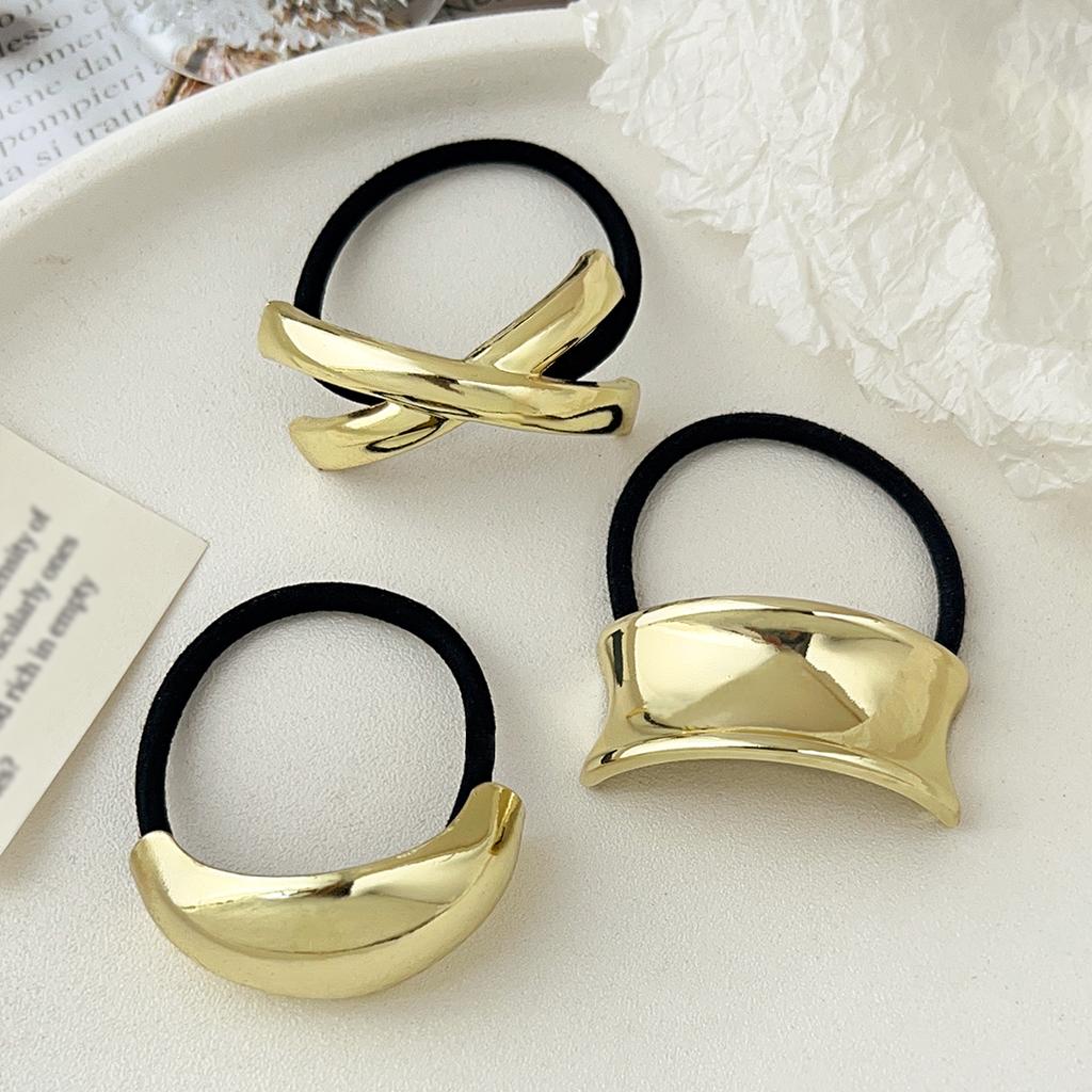 4Pcs Metal Circle Hair Cuff Elastic Hair Band Hair Ties Ponytail Holder Hair Rope Accessory for Women Girls