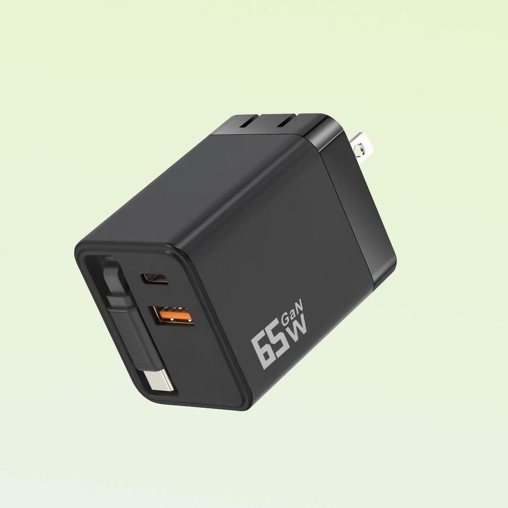 65W GaN Fast Charger, Retractable 80W Dual-Port A+C, Compatible with Apple & Huawei Phones