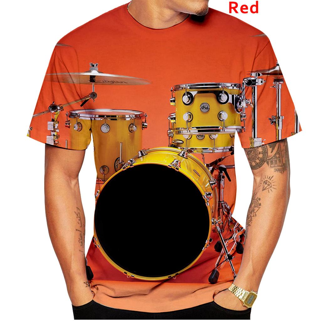 Fashionable Jazz Drum 3D Printed T-shirt Funny DJ Rock Short Sleeve Top Summer Casual Fashion Music Style Round Neck Clothing