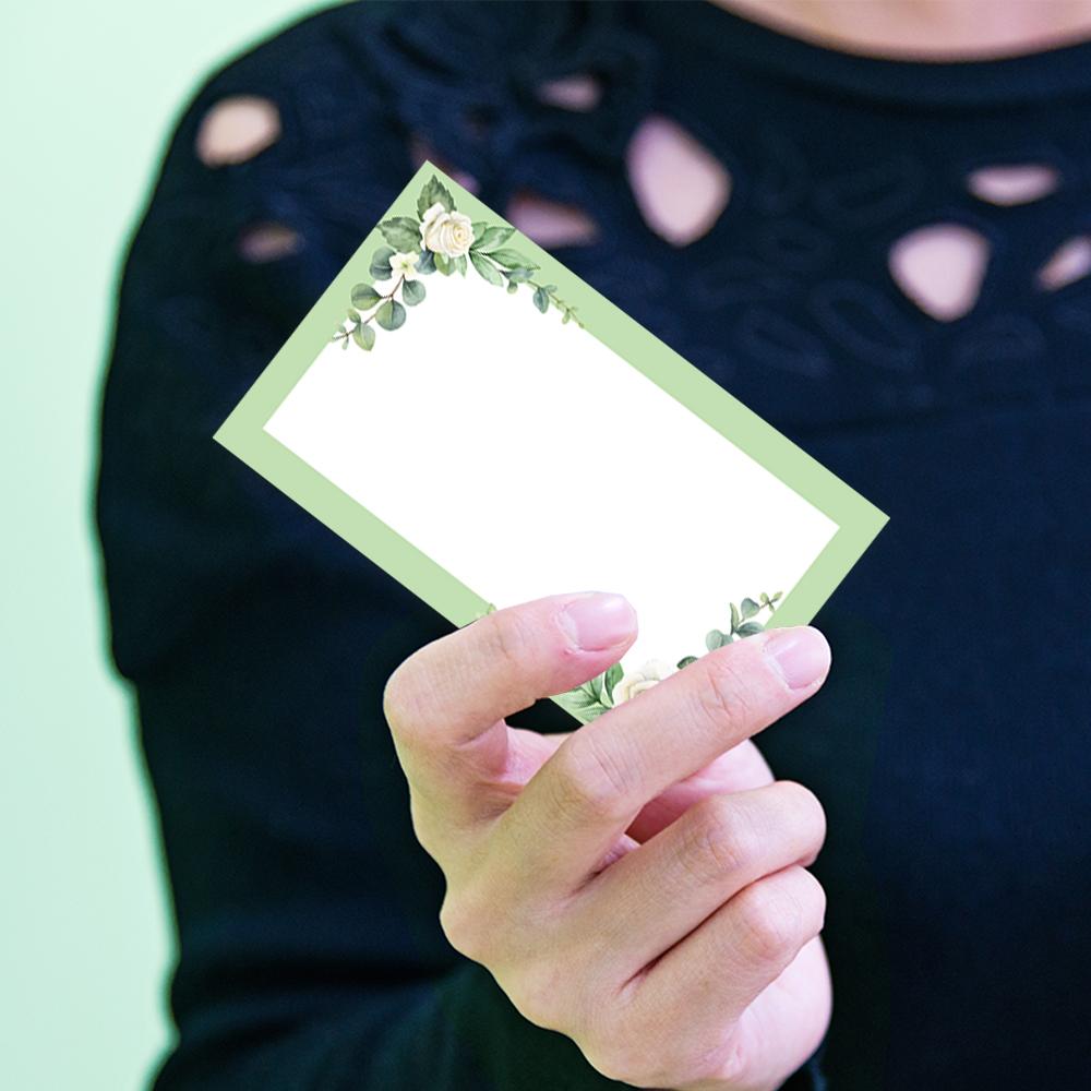 50pcs, green flower blank message cards, pocket cards, business cards, blank greeting cards, small business supplies, gift tags