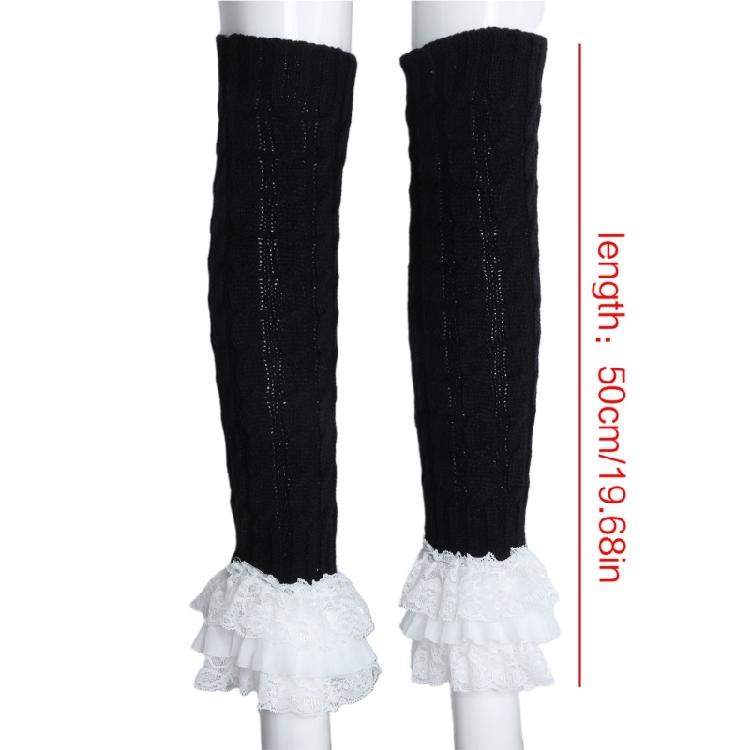 Japanese Women Cable Knitted Leg Warmer Cute Bow Tiered Ruffled Lace Calf Socks