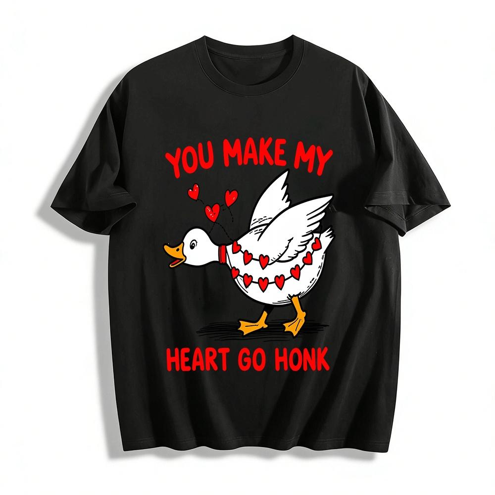 

Cute Heart Duck Print Casual Top You Make My Heart Go Honk Pure cotton T-shirt XXS