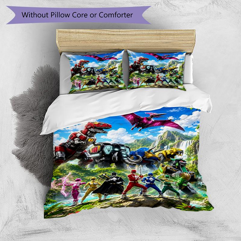 3-teiliges Bettbezug-Set (1 * Bettbezug + 2 * Kissenbezug, ohne Kern),Mighty Morphin Power Rangers Druck Bettwäsche Set, Schlafzimmer Dekoration, Ganzjahres, Geburtstag