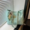 Women's Large Capacity Embroidery Flower Tote Bag, Casual Commuter Shoulder Bag with Ribbon Scarf Decoration