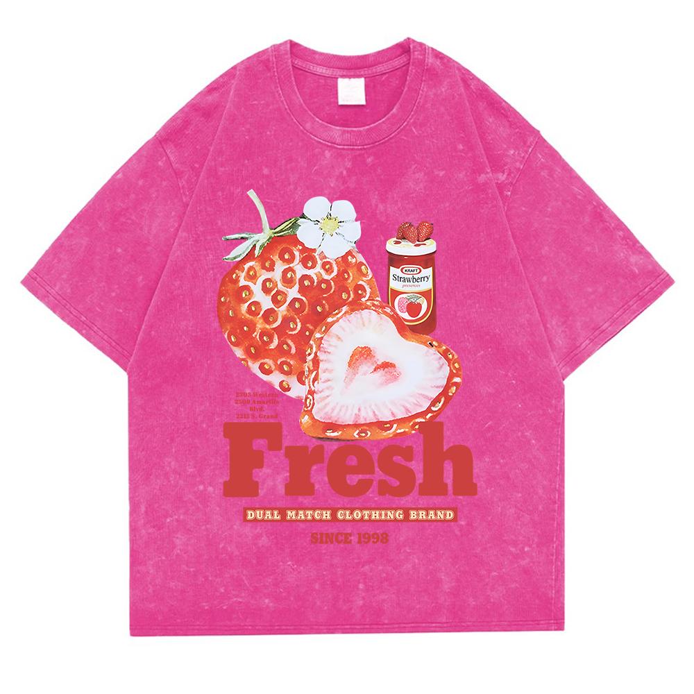 Frische Erdbeeren Gewaschenes Retro Schnee T-Shirt Herren Kreativität Schweißkleidung Mode T-Shirt Kleidung T-Shirts Atmungsaktiv
