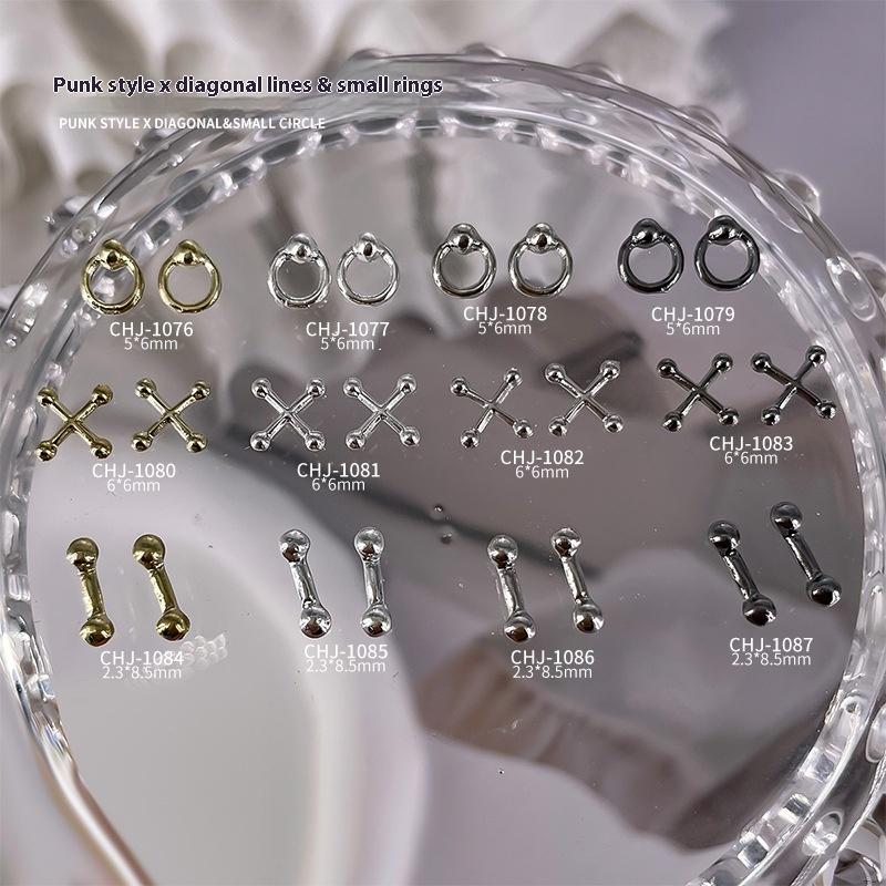 20PCS Mini Black Punk Style Alloy Cross Circle Nail Art Charm 3D Nail Decoration Jewelry Punk Design Nail DIY Accessories